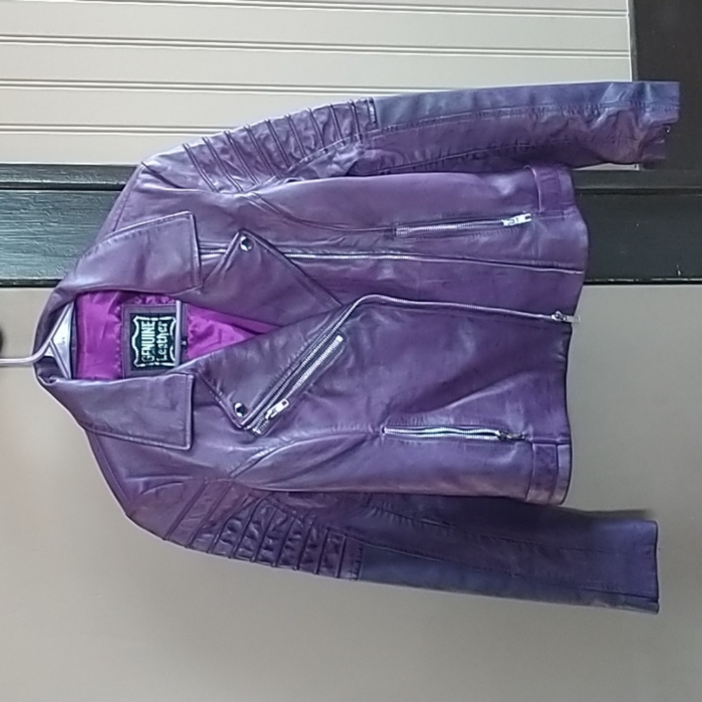 Purple Genuine Leather Motorcycle Jacket
